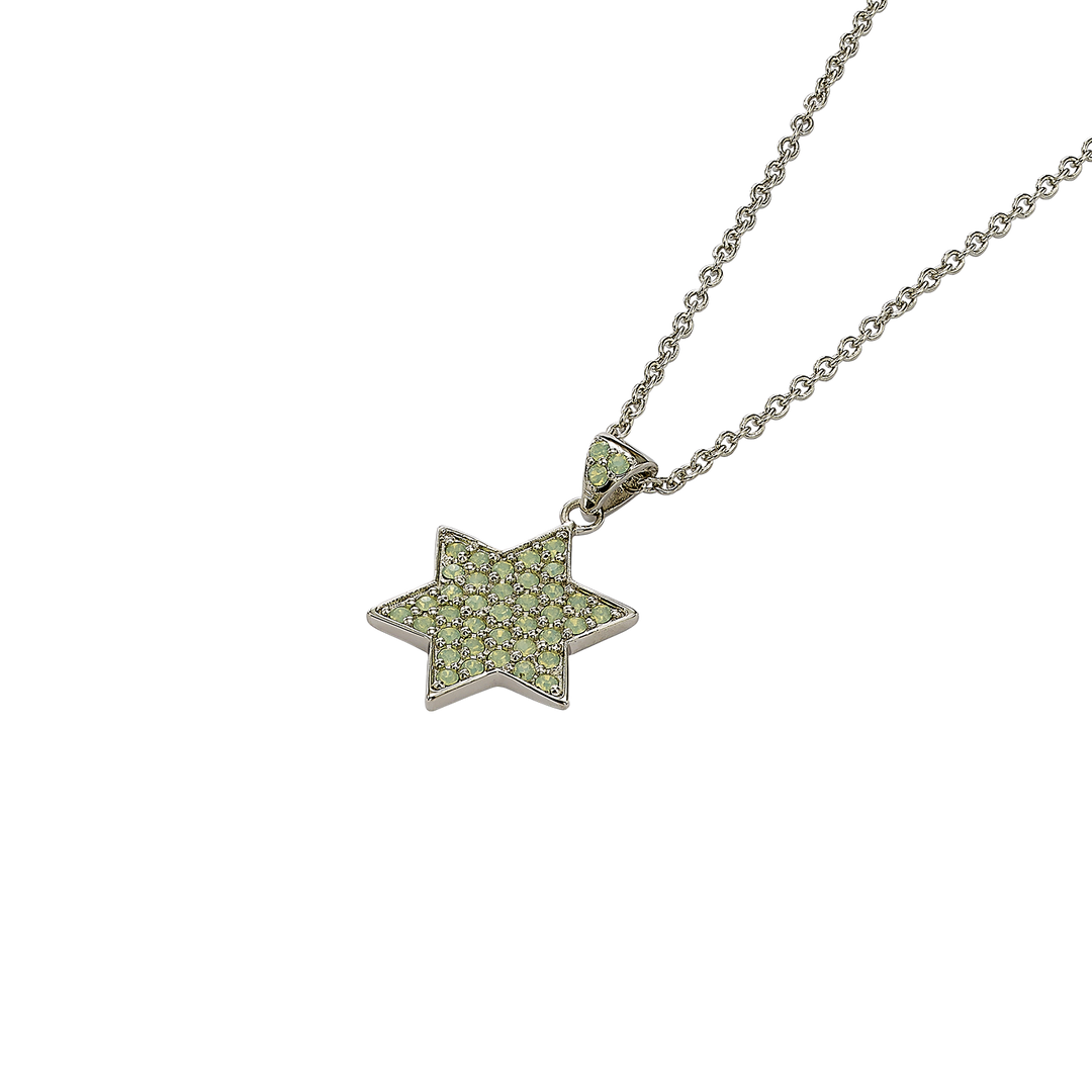 Rhodium Plated Star of David Necklace with Opal-Style Zirconia Stones - 3