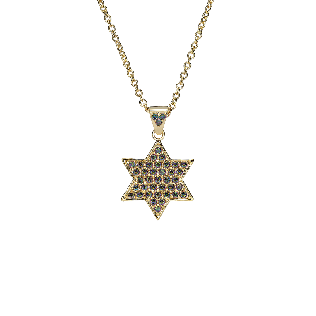 18K Gold Plated Star of David Necklace with Vitrail Medium Stones