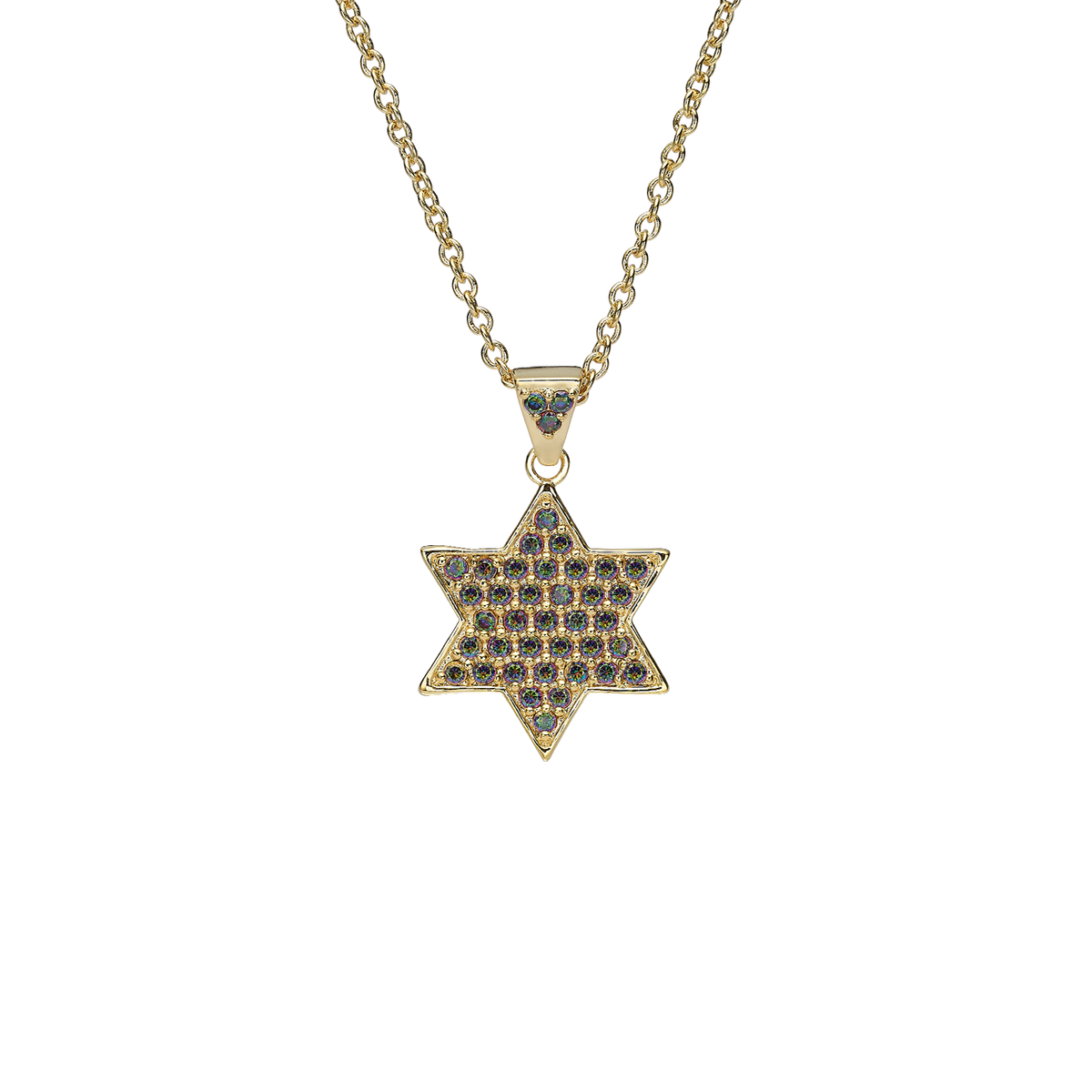 18K Gold Plated Star of David Necklace with Vitrail Medium Stones