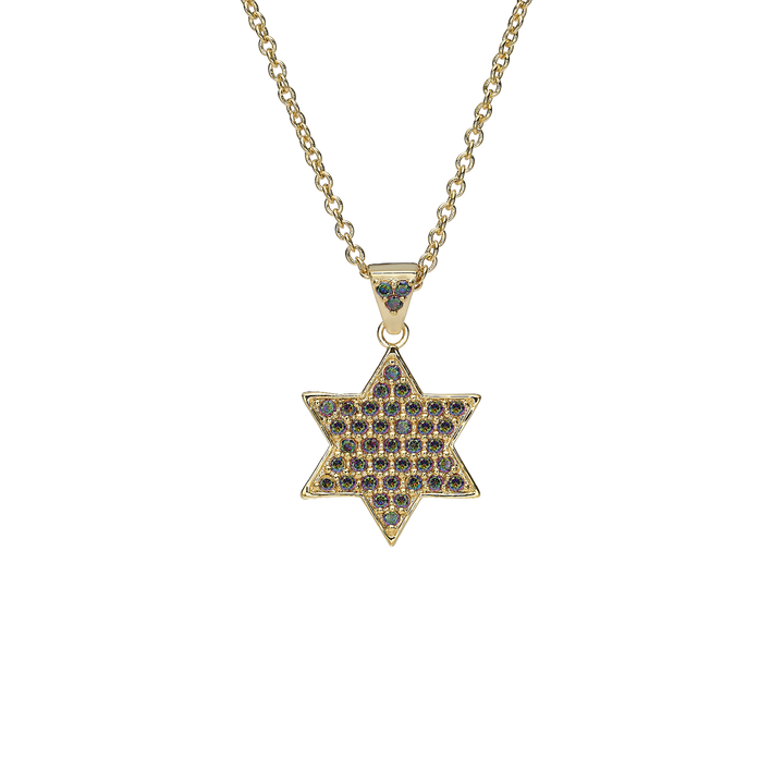 18K Gold Plated Star of David Necklace with Vitrail Medium Stones