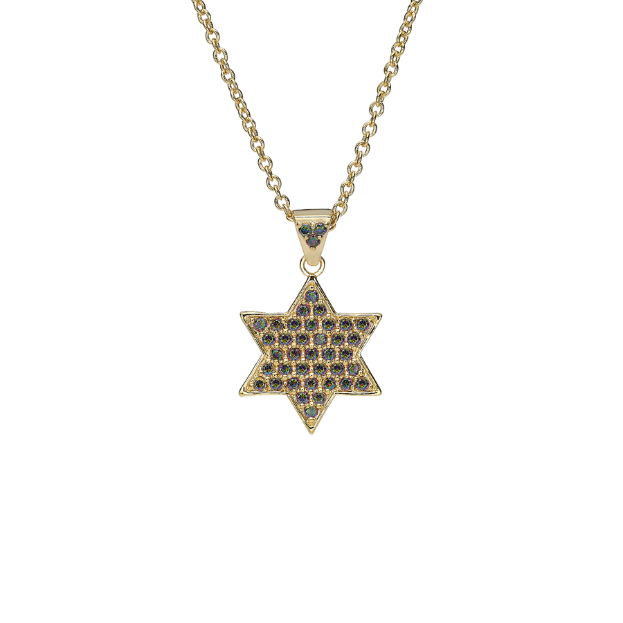 18K Gold Plated Star of David Necklace with Vitrail Medium Stones