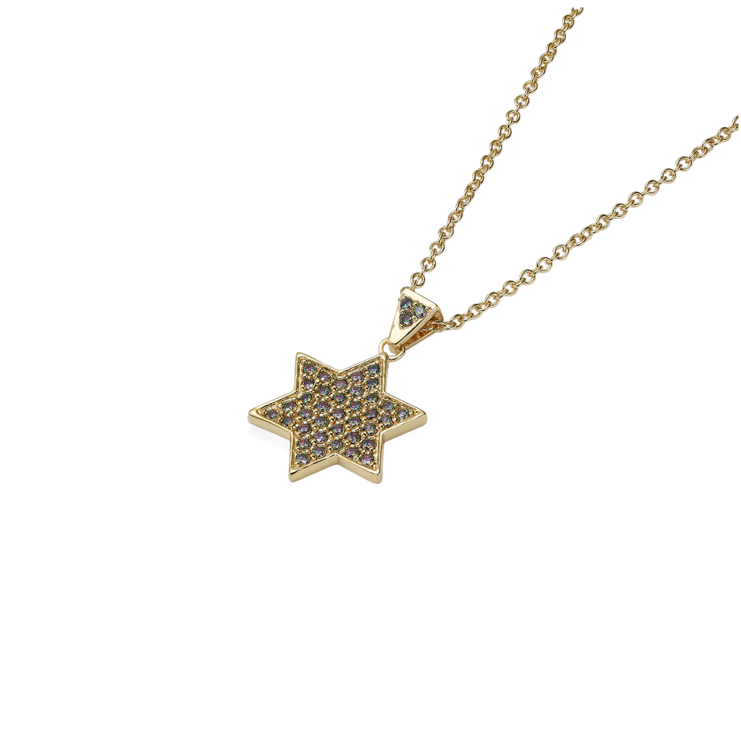 18K Gold Plated Star of David Necklace with Vitrail Medium Stones - 9