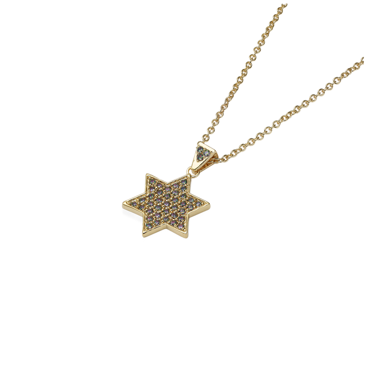 18K Gold Plated Star of David Necklace with Vitrail Medium Stones - 9