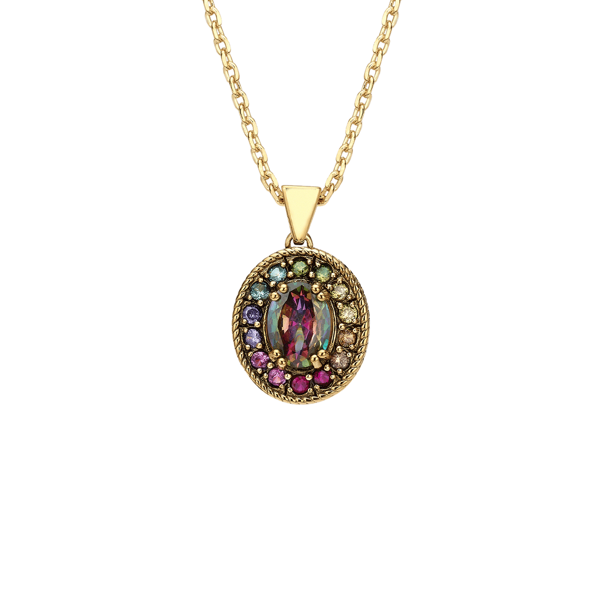 18K Gold Plated Necklace with Multicolor Zirconia - Nobel