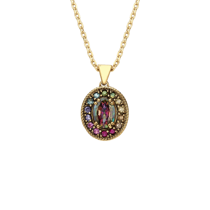 18K Gold Plated Necklace with Multicolor Zirconia - Nobel