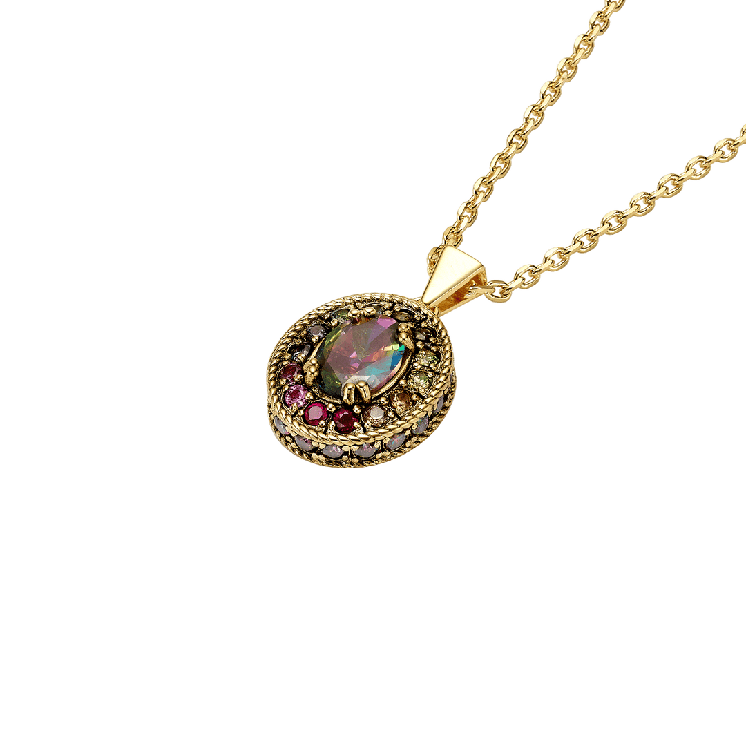 18K Gold Plated Necklace with Multicolor Zirconia - Nobel - 2