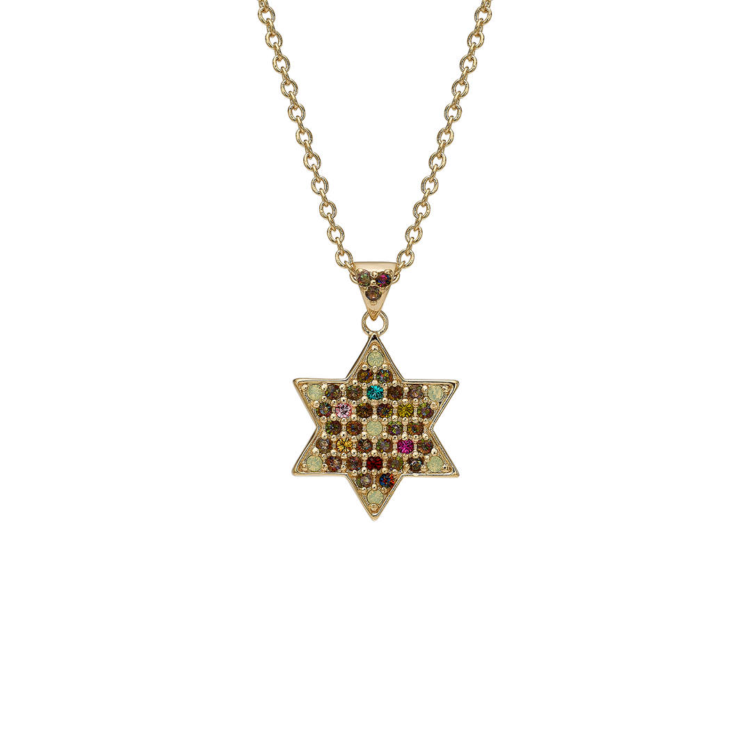 18K Gold Plated Star of David Necklace with Zirconia Stones