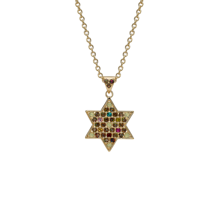 18K Gold Plated Star of David Necklace with Zirconia Stones