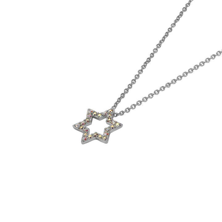 Rhodium-plated Star of David necklace with zirconia stones