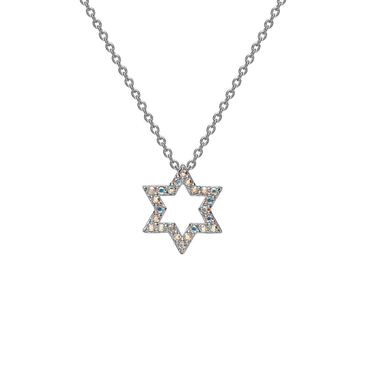 Rhodium Plated Star of David Necklace with Zirconia Stones