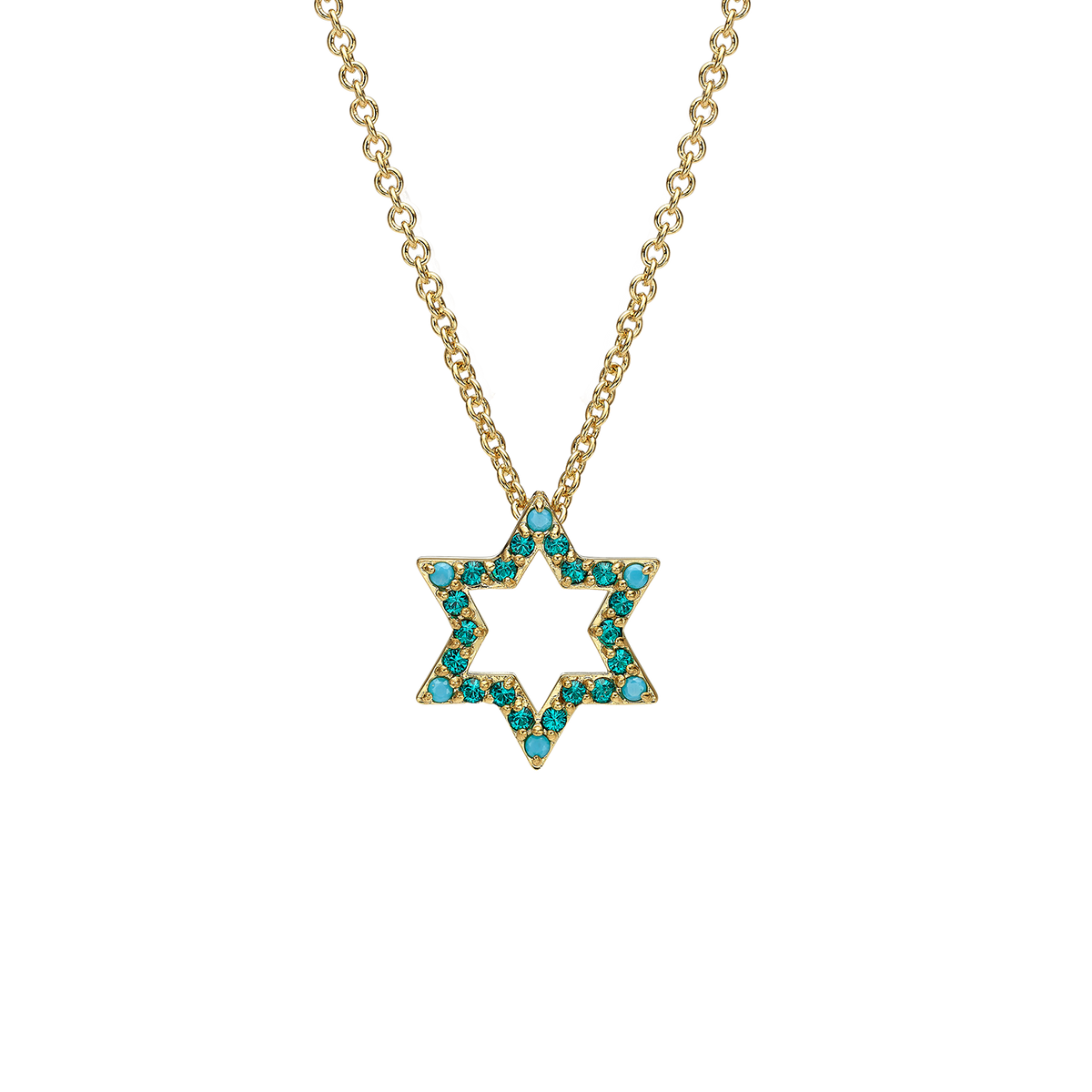 18K Gold Plated Star of David Necklace with Blue Zirconia Stones