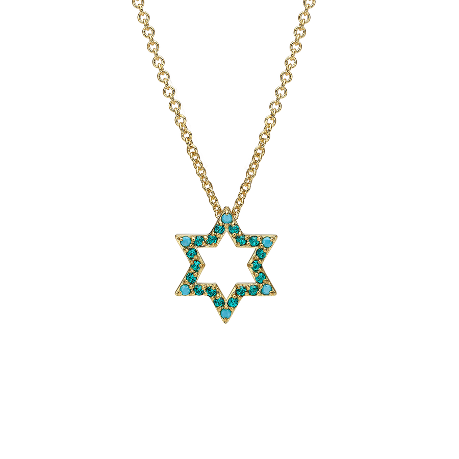 18K Gold Plated Star of David Necklace with Blue Zirconia Stones