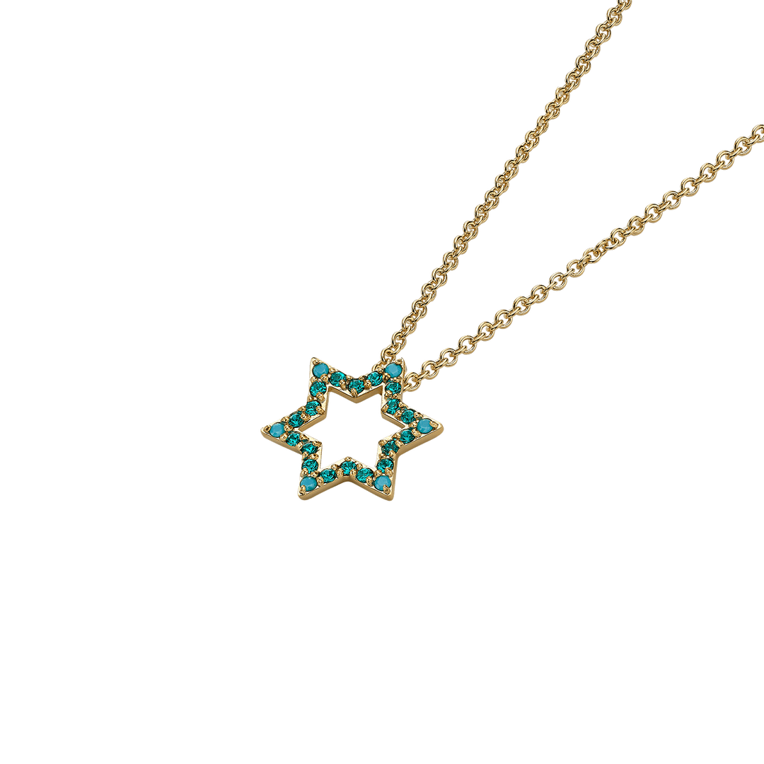 18K Gold Plated Star of David Necklace with Blue Zirconia Stones - 3
