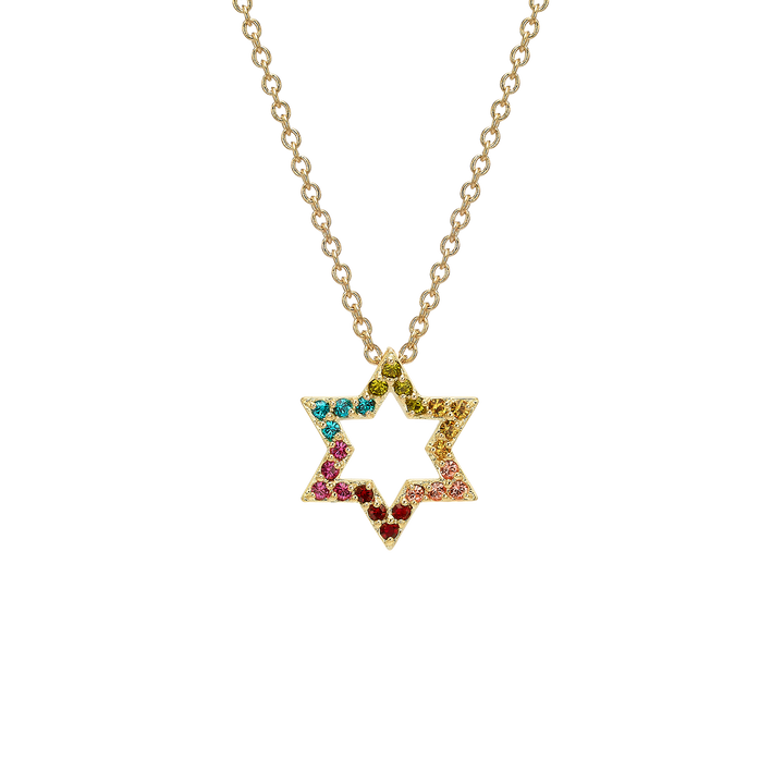 18K Gold Plated Star of David Necklace with Colorful Zirconia Stones