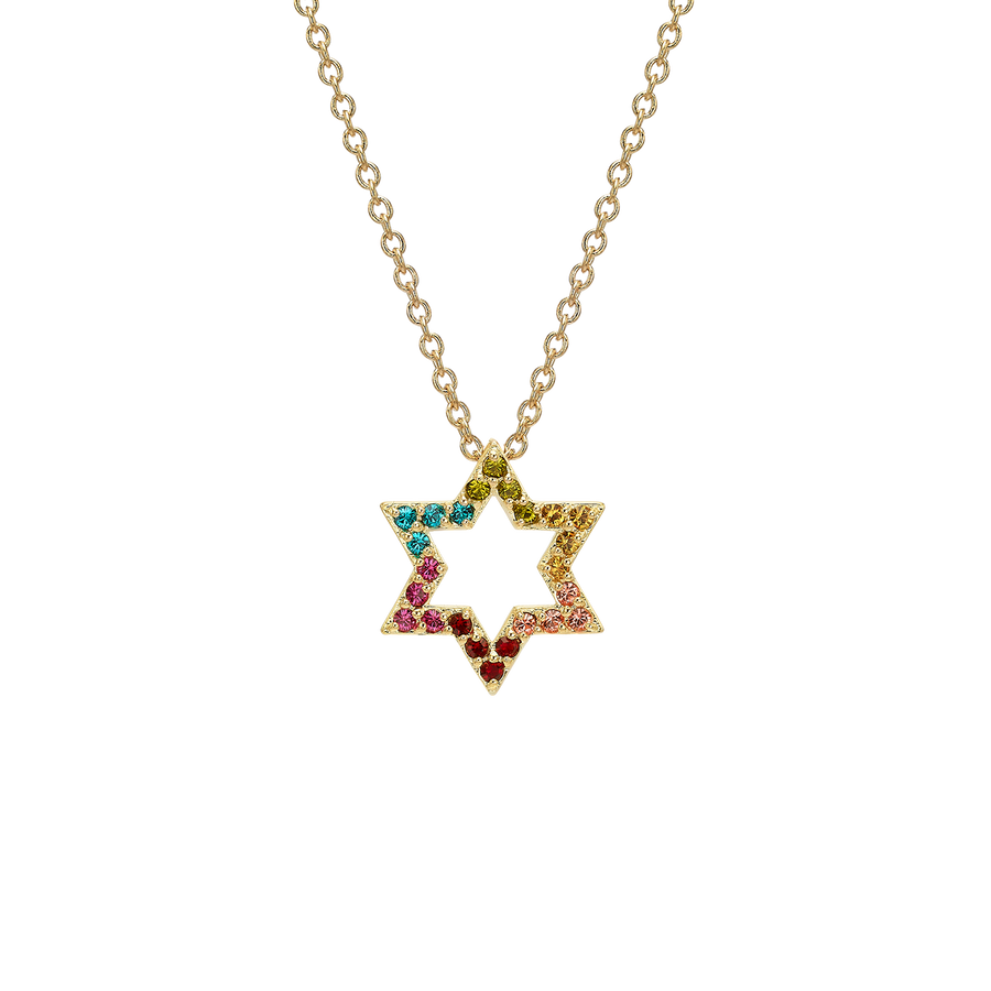 18K Gold Plated Star of David Necklace with Colorful Zirconia Stones