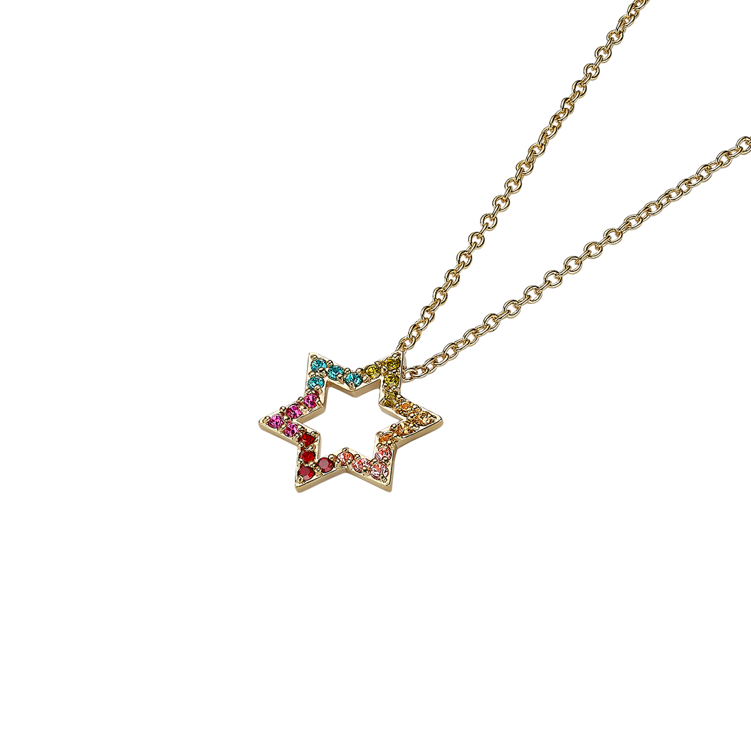18K Gold Plated Star of David Necklace with Colorful Zirconia Stones - 4