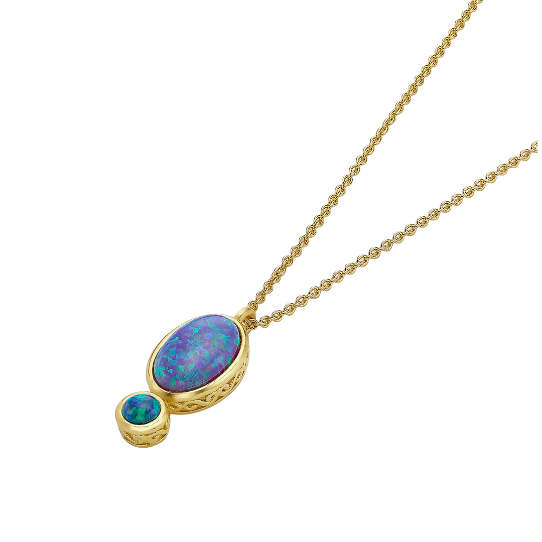 18K/24K Gold Plated Necklace with Blue Drop Synthetic Opal Pendant - Mare - 4