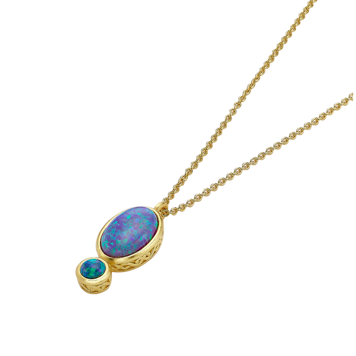 18K/24K Gold Plated Necklace with Blue Drop Synthetic Opal Pendant - Mare - 4