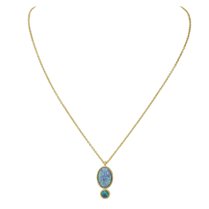 18K\24K gold plated necklace with a blue Mare drop synthetic opal pendant 