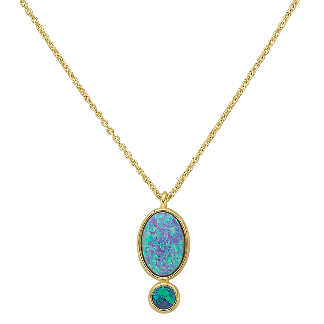 18K/24K Gold Plated Necklace with Blue Drop Synthetic Opal Pendant - Mare