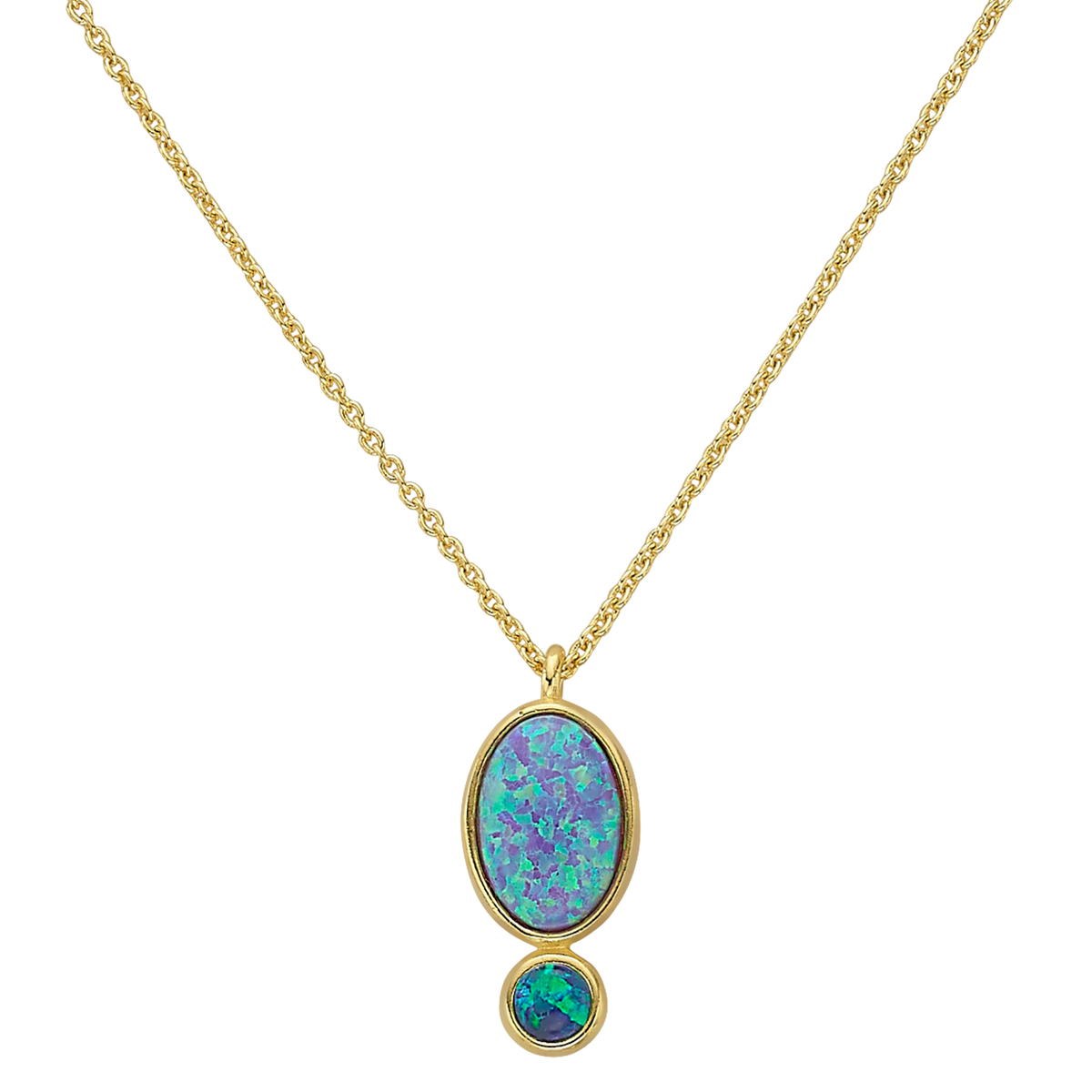 18K/24K Gold Plated Necklace with Blue Drop Synthetic Opal Pendant - Mare