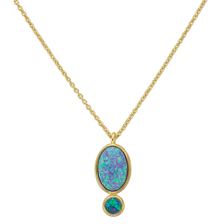18K/24K Gold Plated Necklace with Blue Drop Synthetic Opal Pendant - Mare