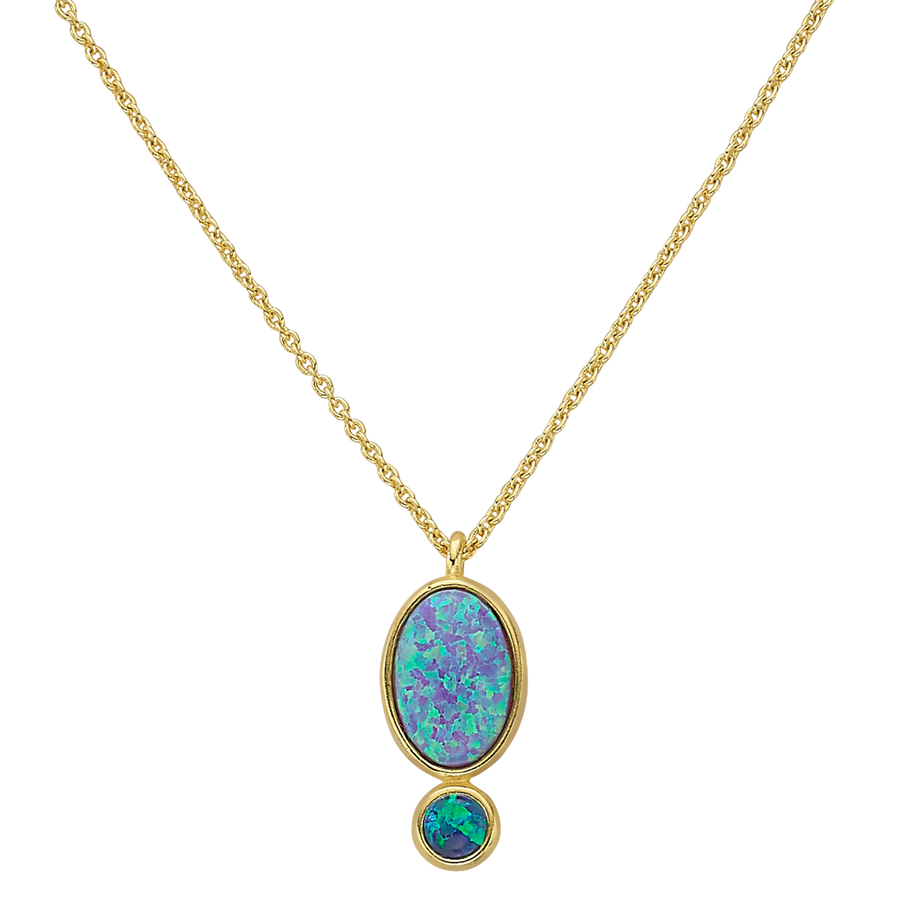 18K/24K Gold Plated Necklace with Blue Drop Synthetic Opal Pendant - Mare