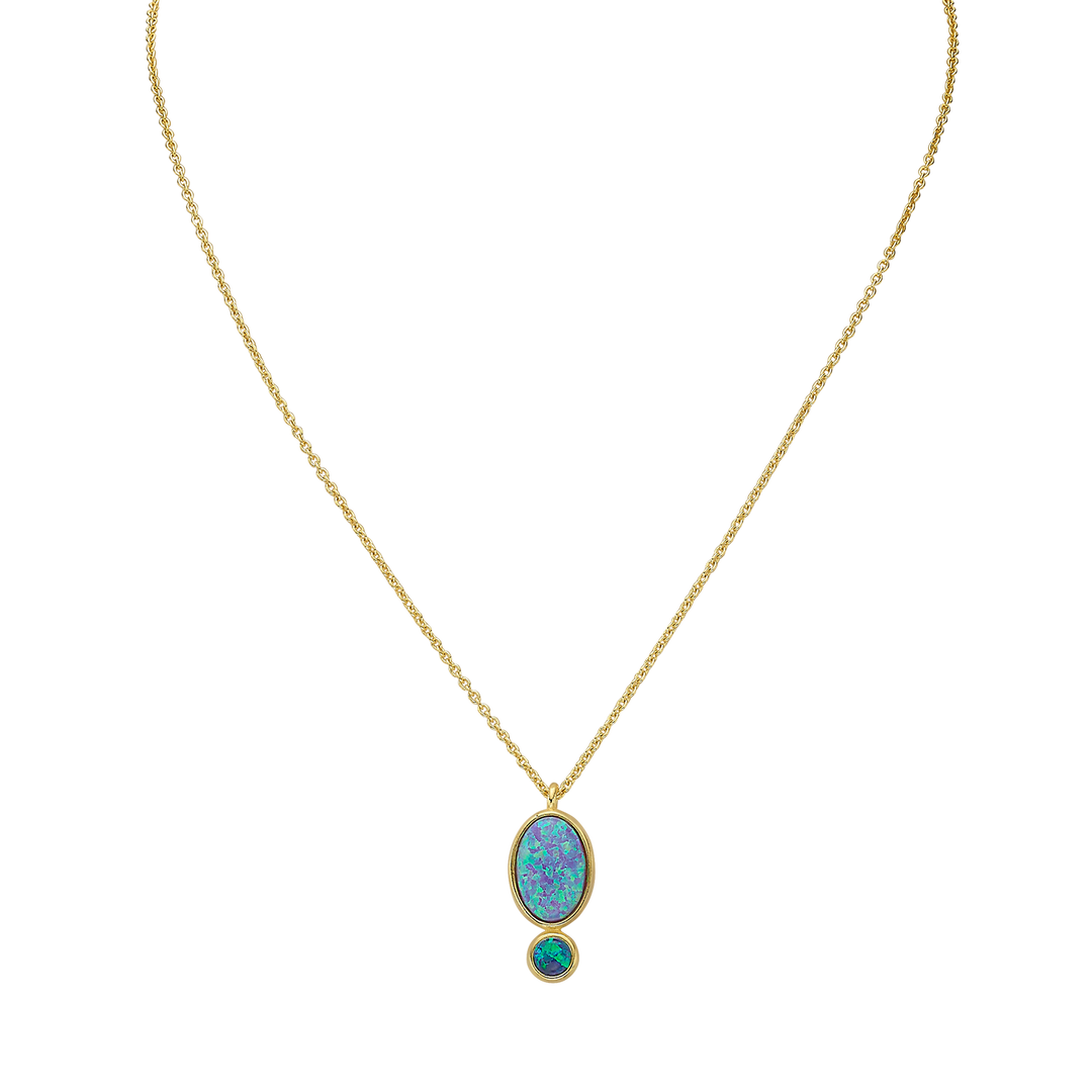 18K/24K Gold Plated Necklace with Blue Drop Synthetic Opal Pendant - Mare - 3