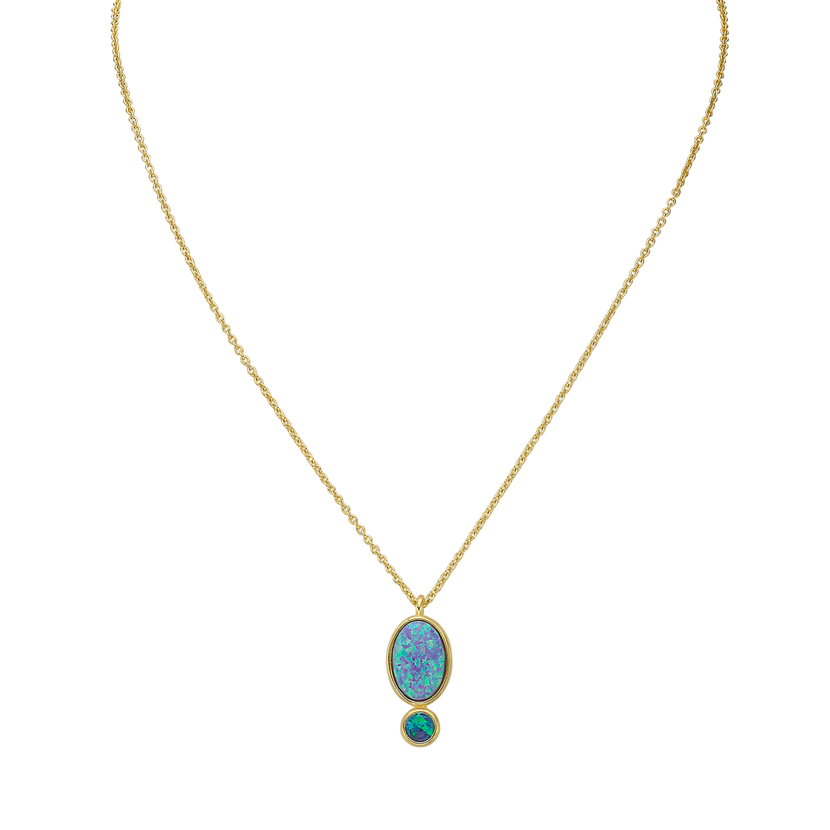 18K/24K Gold Plated Necklace with Blue Drop Synthetic Opal Pendant - Mare - 3