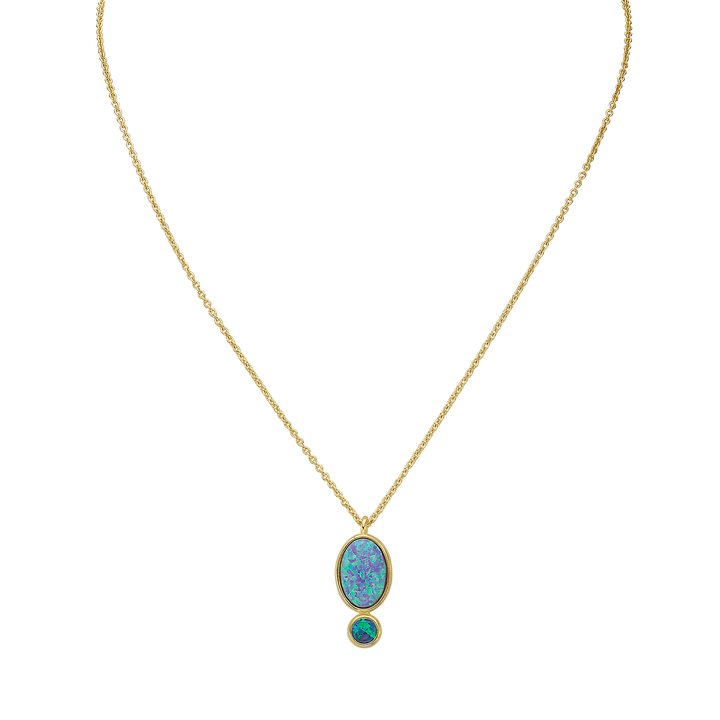 18K/24K Gold Plated Necklace with Blue Drop Synthetic Opal Pendant - Mare - 3