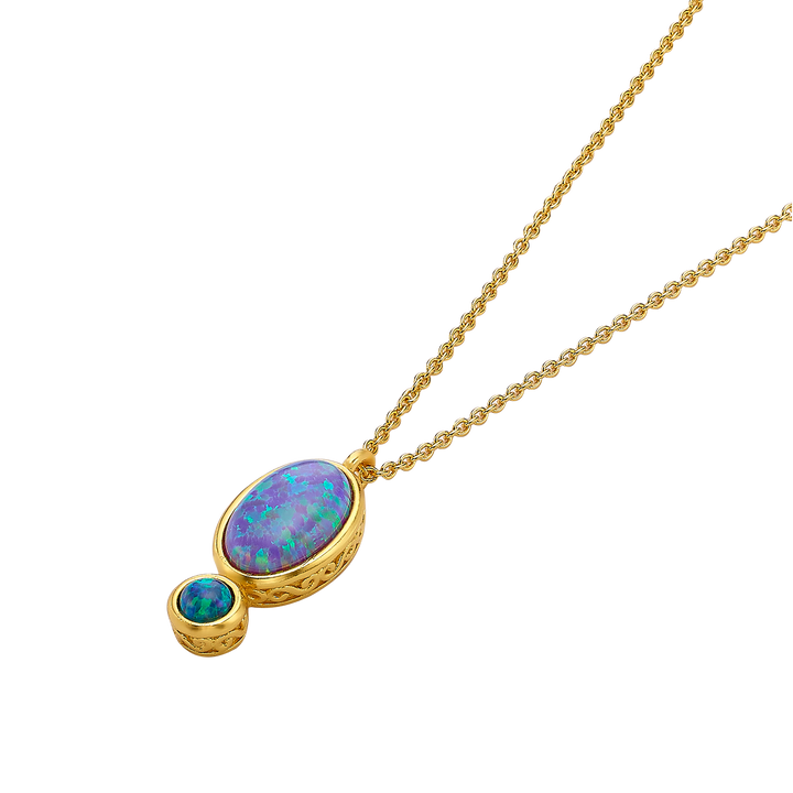 18K/24K Gold Plated Necklace with Blue Drop Synthetic Opal Pendant - Mare - 11