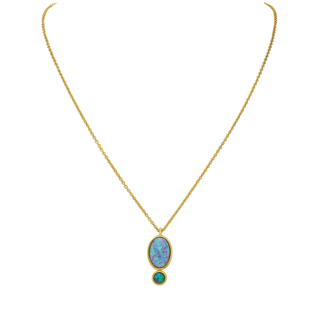 18K/24K Gold Plated Necklace with Blue Drop Synthetic Opal Pendant - Mare - 10
