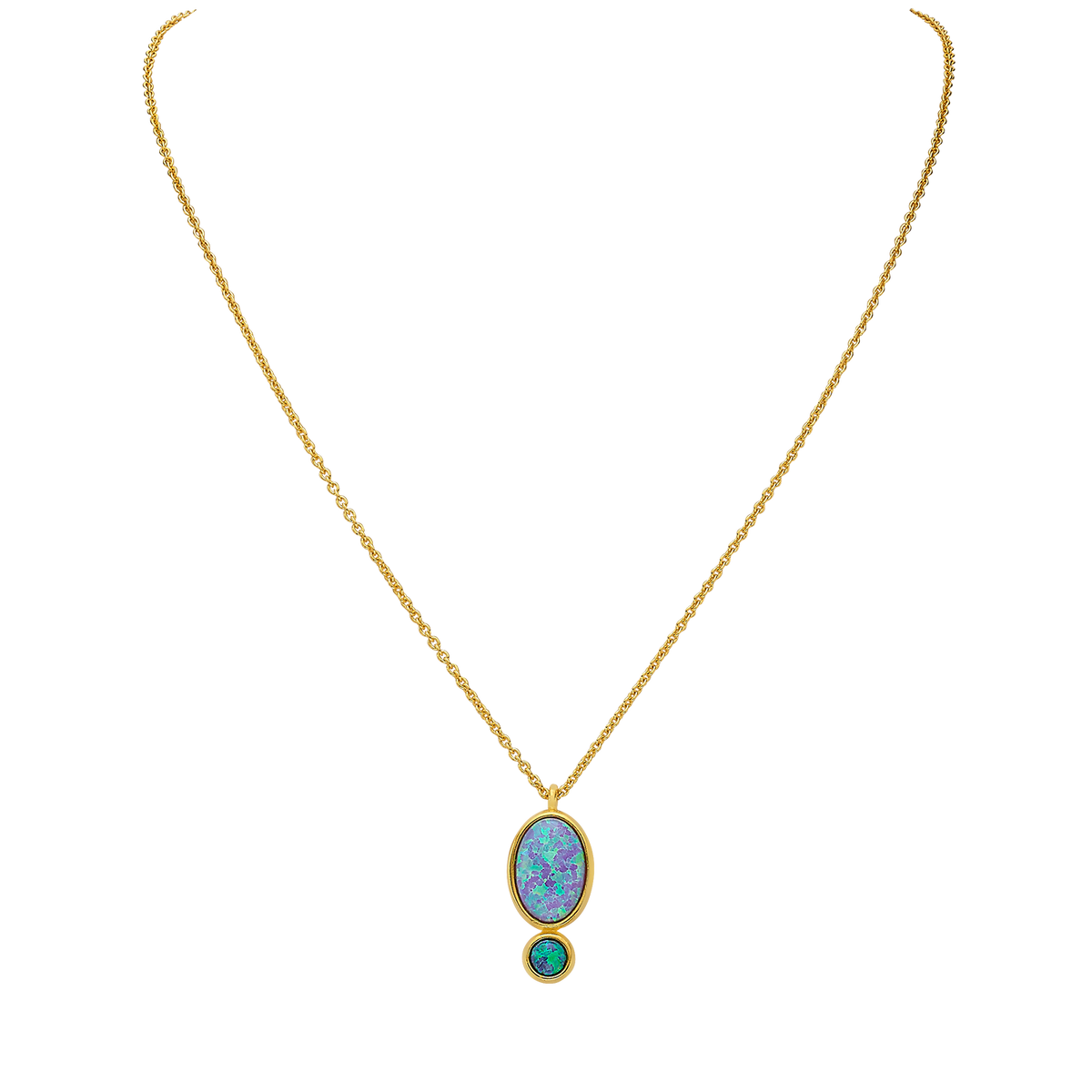 18K/24K Gold Plated Necklace with Blue Drop Synthetic Opal Pendant - Mare - 10