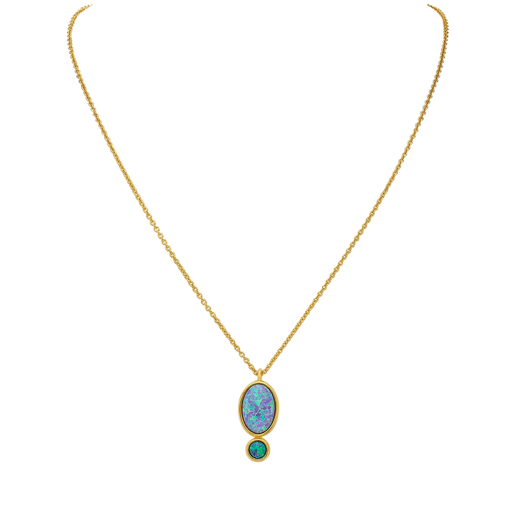 18K/24K Gold Plated Necklace with Blue Drop Synthetic Opal Pendant - Mare - 10