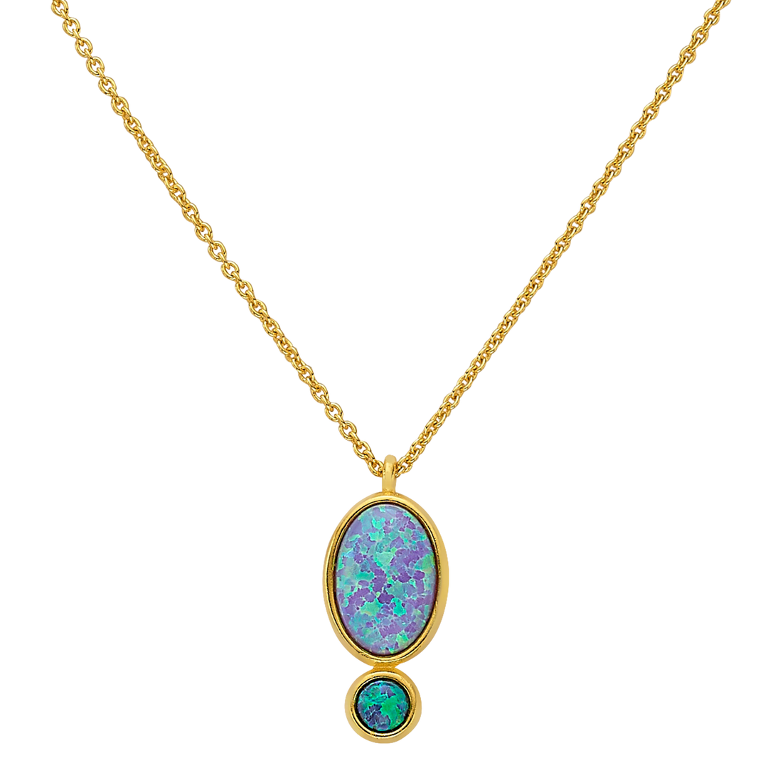 18K/24K Gold Plated Necklace with Blue Drop Synthetic Opal Pendant - Mare - 8