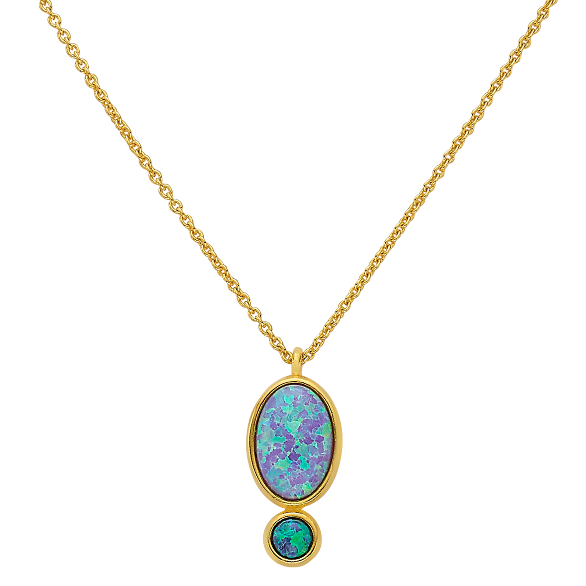 18K/24K Gold Plated Necklace with Blue Drop Synthetic Opal Pendant - Mare - 8