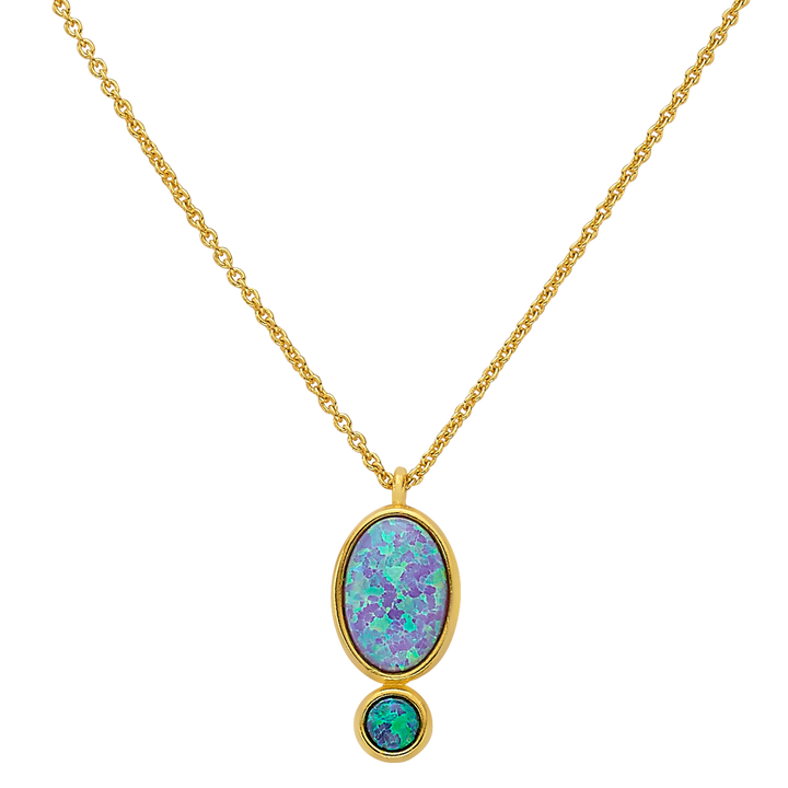 18K/24K Gold Plated Necklace with Blue Drop Synthetic Opal Pendant - Mare - 8