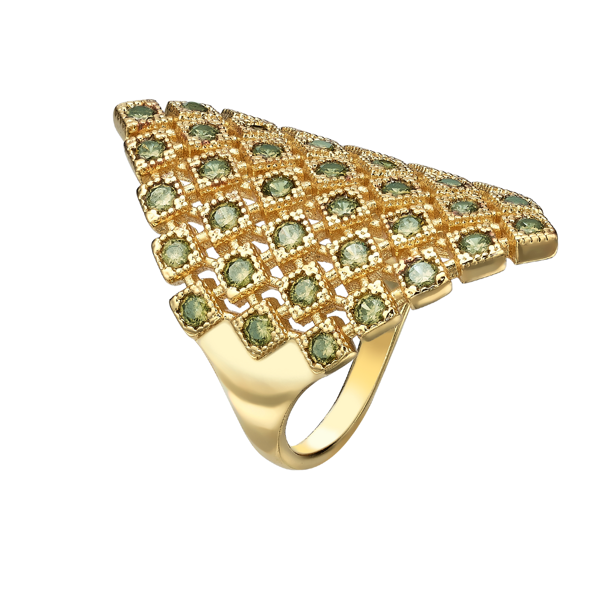 18K Gold Plated Ring with Diamond-Shape & Zirconia - Volver