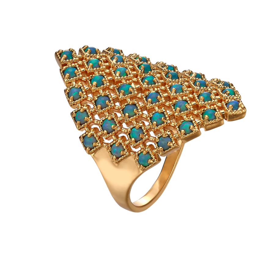 18K Vintage Gold Plated Ring with Diamond-Shape & Synthetic Opal - Volver