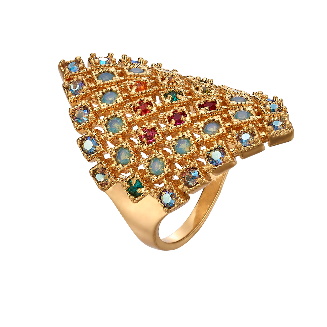 18K Vintage Gold Plated Diamond-Shape Ring with Zirconia - Volver