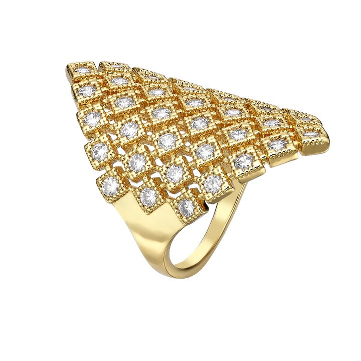 18K Gold Plated Diamond-Shape Ring with Zirconia - Volver