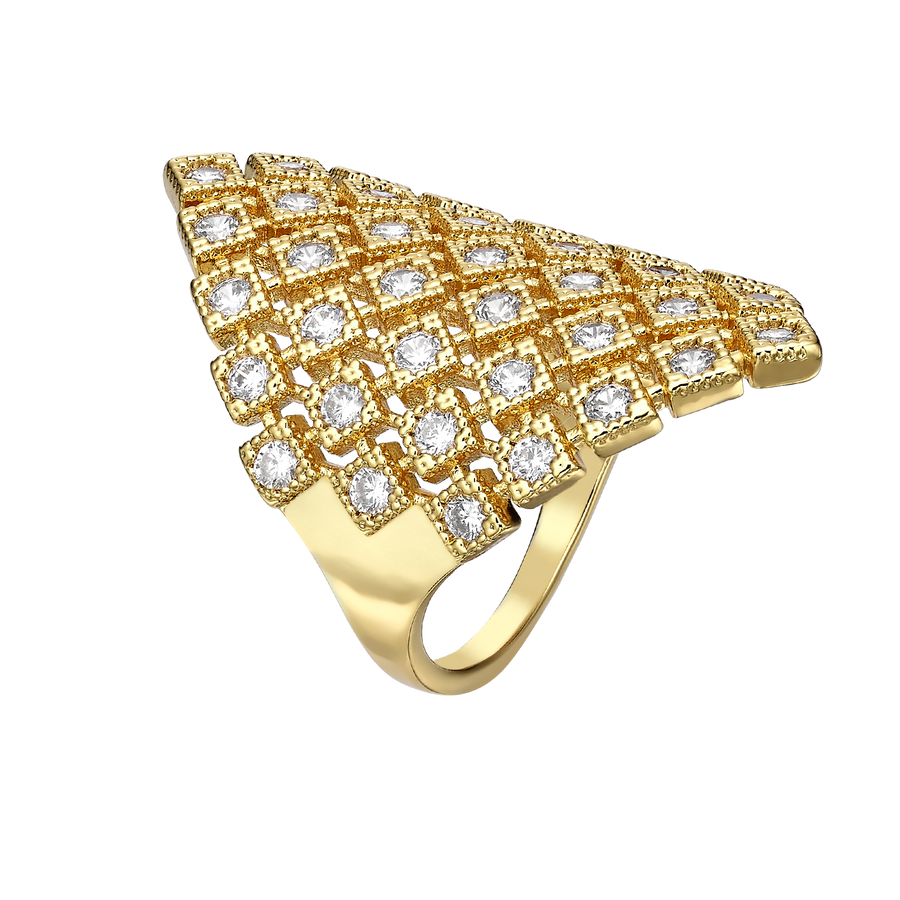 18K Gold Plated Diamond-Shape Ring with Zirconia - Volver