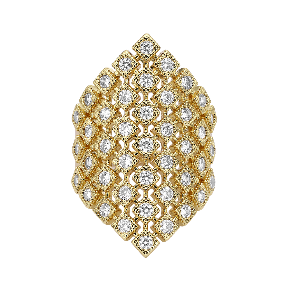 18K Gold Plated Diamond-Shape Ring with Zirconia - Volver - 2