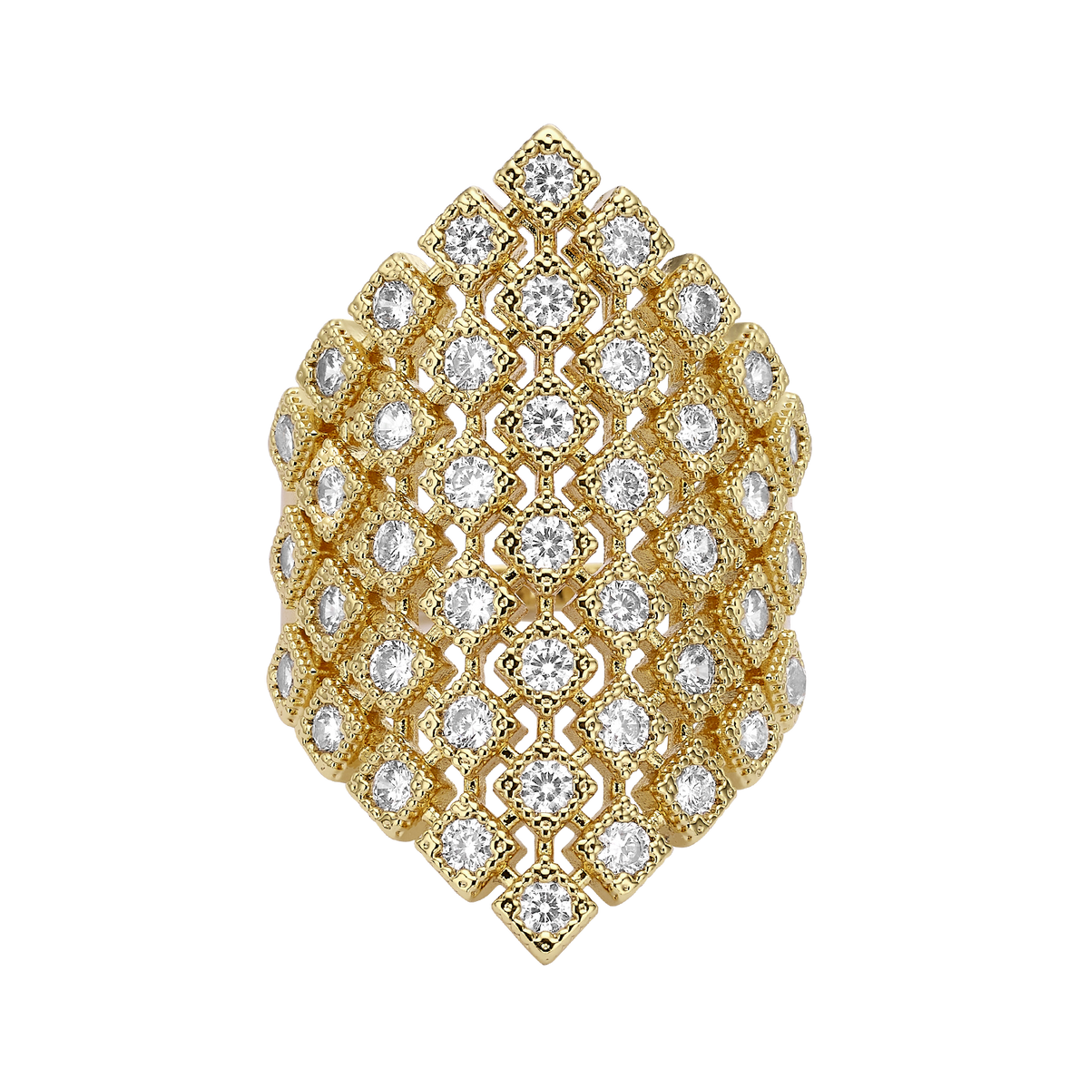 18K Gold Plated Diamond-Shape Ring with Zirconia - Volver - 2