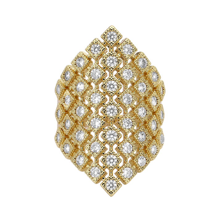 18K Gold Plated Diamond-Shape Ring with Zirconia - Volver - 2