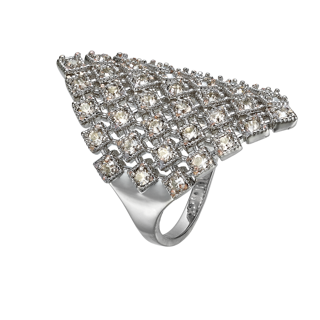 Rhodium Plated Ring with Diamond-Shape & Swarovski - Volver