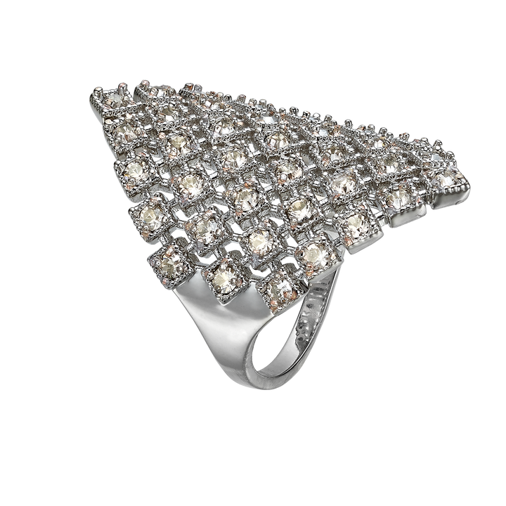 Rhodium Plated Ring with Diamond-Shape &amp; Swarovski - Volver