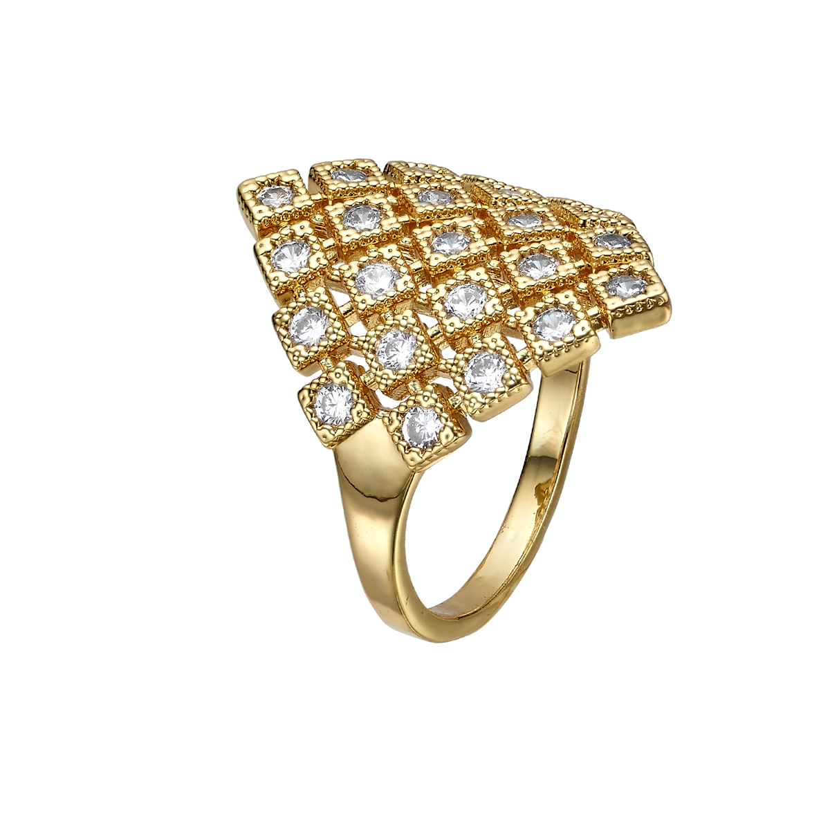 18K Gold Plated Ring with Small Diamond-Shape & Zirconia - Volver