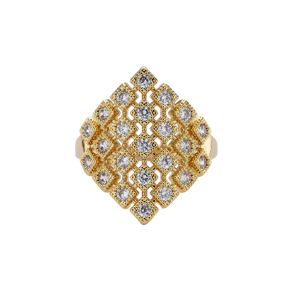18K Gold Plated Ring with Small Diamond-Shape & Zirconia - Volver - 2