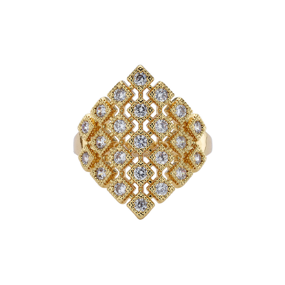 18K Gold Plated Ring with Small Diamond-Shape &amp; Zirconia - Volver - 2